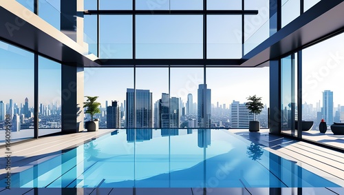 Luxury Indoor Swimming Pool with Modern Minimalist Design in Exclusive Hotel and Spa