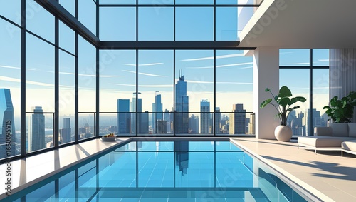 Luxury Indoor Swimming Pool with Modern Minimalist Design in Exclusive Hotel and Spa