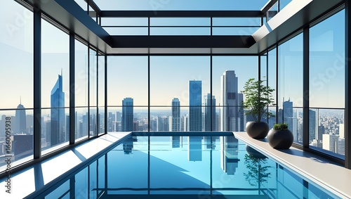 Luxury Indoor Swimming Pool with Modern Minimalist Design in Exclusive Hotel and Spa