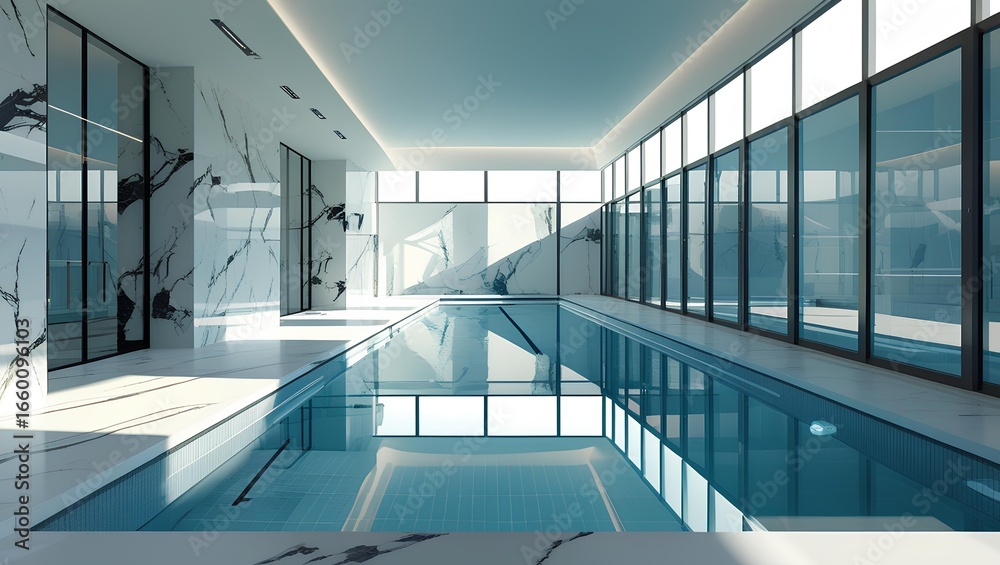 Obraz premium Luxury Indoor Swimming Pool with Modern Minimalist Design in Exclusive Hotel and Spa