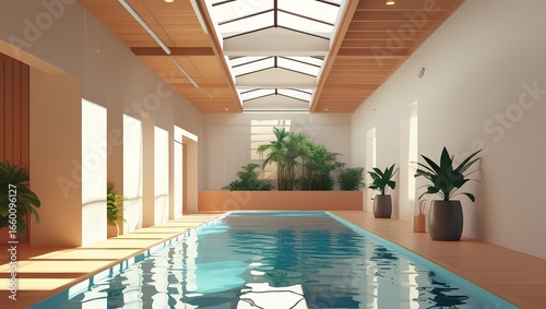 Luxury Indoor Swimming Pool with Modern Minimalist Design in Exclusive Hotel and Spa