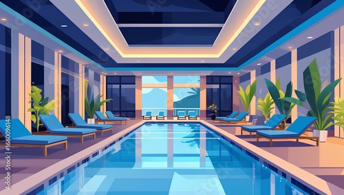 Luxury Indoor Swimming Pool with Modern Minimalist Design in Exclusive Hotel and Spa