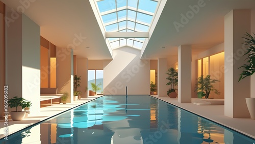 Luxury Indoor Swimming Pool with Modern Minimalist Design in Exclusive Hotel and Spa