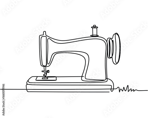 Minimalist line art of a classic sewing machine