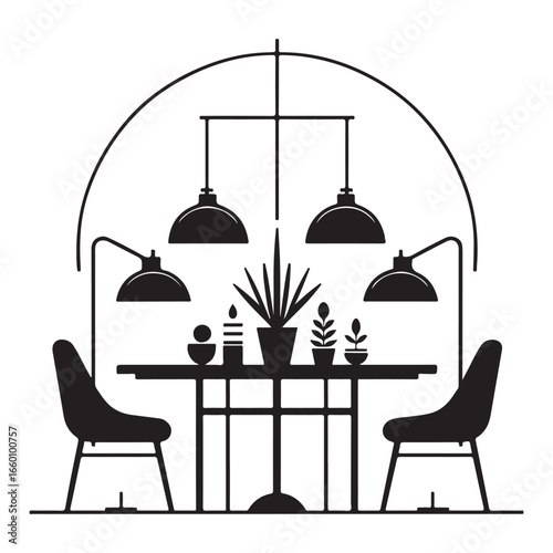 Minimalist Dining Table and Chairs Vector Silhouette