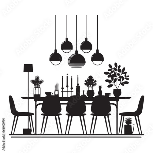Minimalist Dining Table and Chairs Vector Silhouette