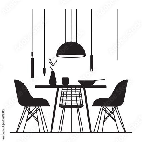 Minimalist Dining Table and Chairs Vector Silhouette