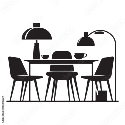 Minimalist Dining Table and Chairs Vector Silhouette