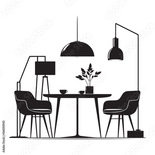 Minimalist Dining Table and Chairs Vector Silhouette
