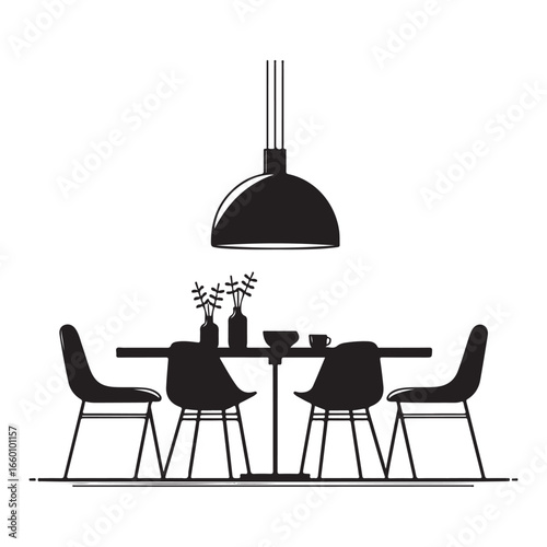 Minimalist Dining Table and Chairs Vector Silhouette