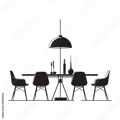 Minimalist Dining Table and Chairs Vector Silhouette