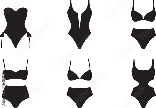 Vector art of collection of various swimsuit silhouettes, showcasing a range of stylish swimwear options for summer and beach