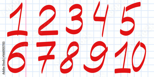 Vector image of marks with a red pen or marker for exam tests and checking homework at university or school on the background of a notebook sheet. Concept of education and teacher's work. Element for 