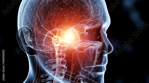 Intense Trigeminal Nerve Pain Signal Visualized in a Dynamic 3D Medical Animation of the Human Head.