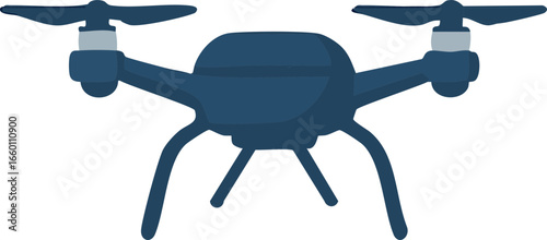 The image shows a simple flat illustration of a quadcopter drone with four propellers and landing gear, designed in dark blue shades.