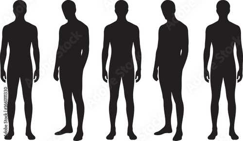 Vector art of silhouette of a man standing in different poses, a full length figure in black and white style