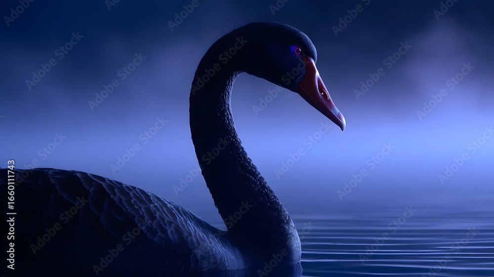 Fototapeta premium Majestic swan gliding across a dark, moody lake