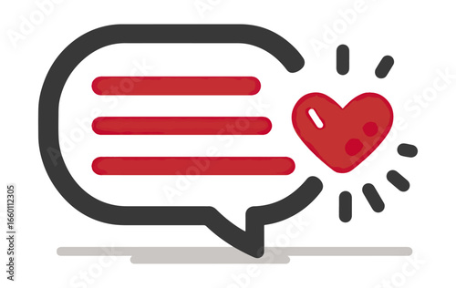 Red speech bubble with heart graphic design