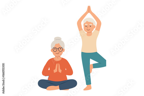 Senior Women Embracing Wellness Serene Yoga Poses for Healthy Living and Active Retirement in Peaceful Harmony and Mindfulness