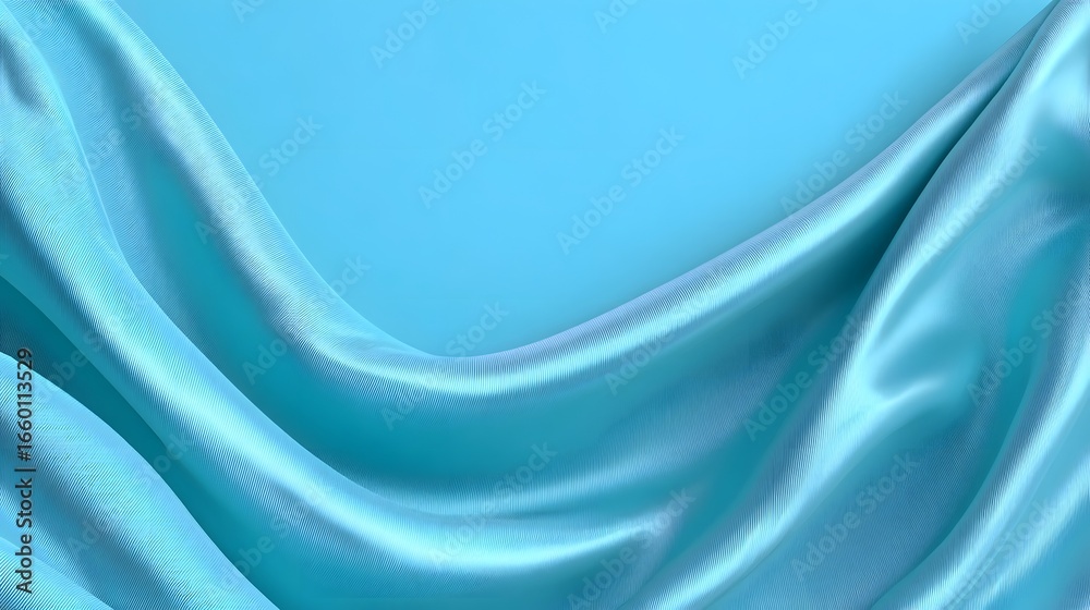 Obraz premium Flowing teal blue fabric with a smooth, luxurious texture.