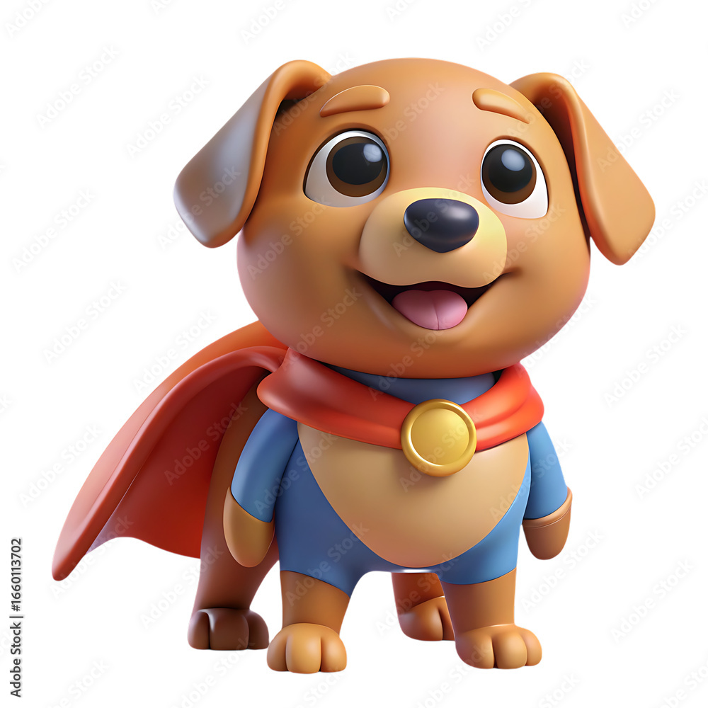 Fototapeta premium Adorable cartoon puppy superhero with red cape and blue suit