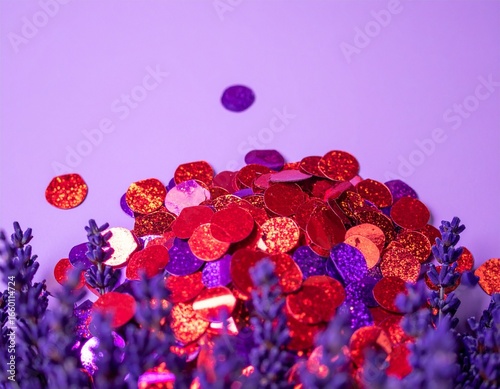 Wallpaper Mural Red and Purple Glitter Rose Petals Confetti on Lavender Background
 Torontodigital.ca