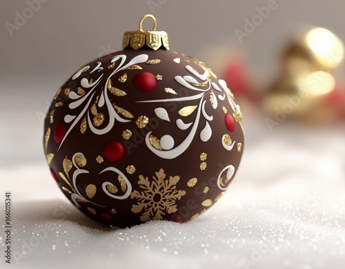 Wallpaper Mural A chocolate Christmas ball adorned with golden and white decorations and red accents Torontodigital.ca
