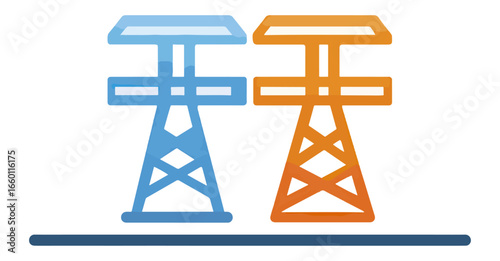 Two graphic utility poles in orange and blue color