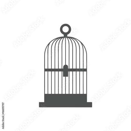 Dark grey silhouette of a birdcage with a circular handle and a latch vector