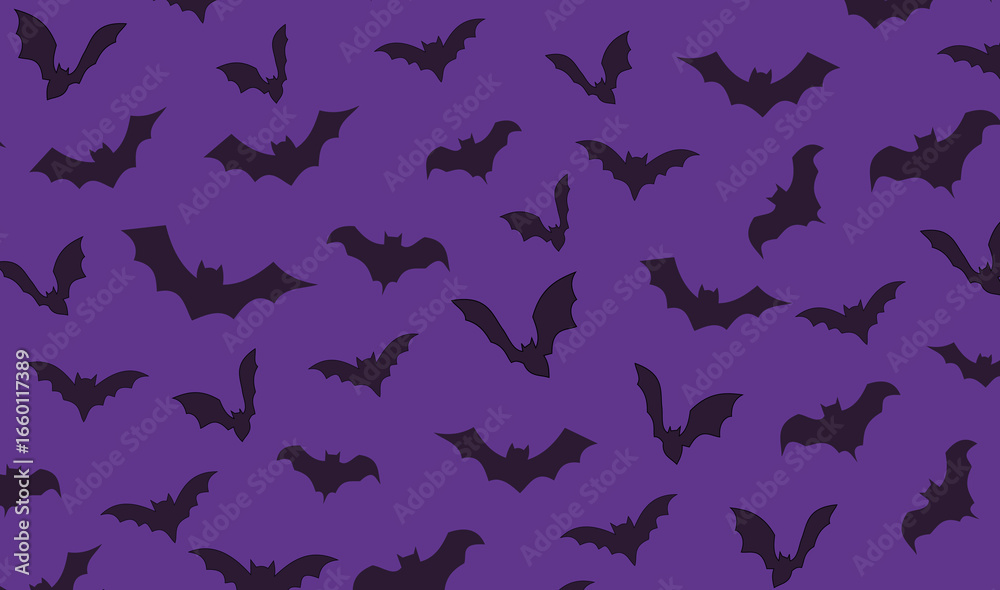 Fototapeta premium Seamless Bat Silhouette Pattern. Spooky Halloween Background Design. Cute Holiday Texture Perfect for Gift Wrapping, Home Decor and Textiles