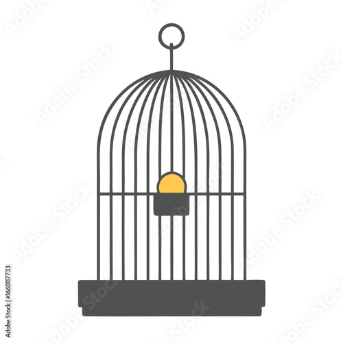 Simple illustration of a dark gray bird cage with a yellow perch inside vector