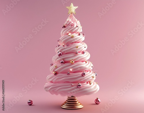 Wallpaper Mural A decorative Christmas tree made of whimsical meringue swirls with festive ornaments on a simple snowy base Torontodigital.ca