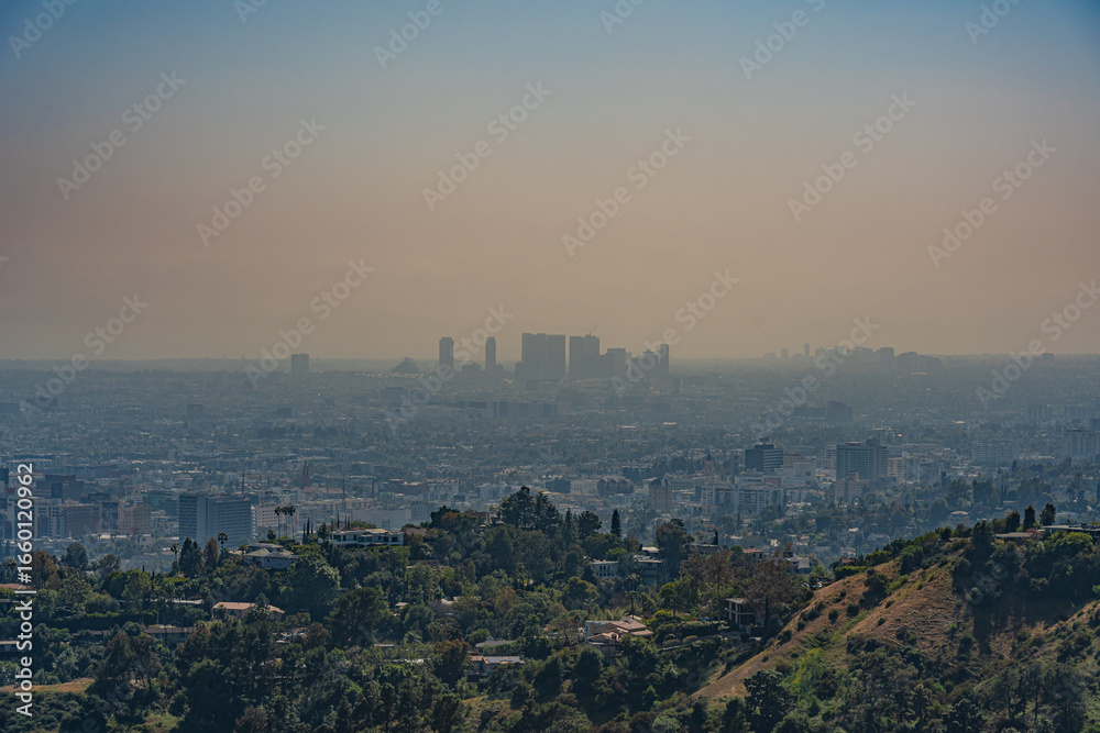 Fototapeta premium アメリカ 天文台から望むロサンゼルスのダウンタウンの街並み
