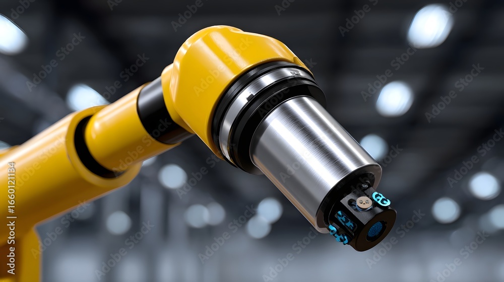 Obraz premium Yellow robotic arm with mechanical precision