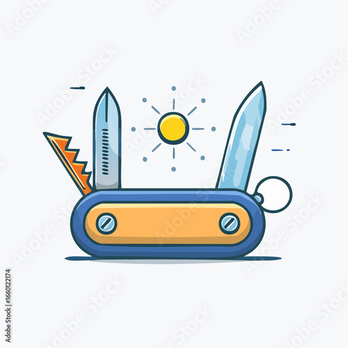 Colorful Pocket Knife Illustration With Sun Design