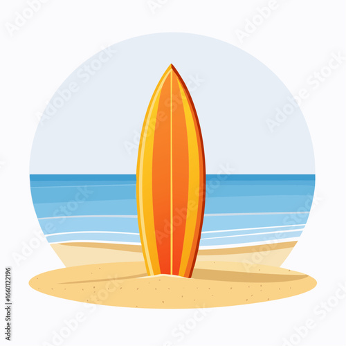Orange Surfboard On Sandy Beach Scene