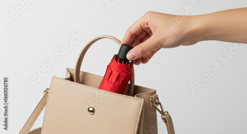 I'm taking an umbrella out of my bag.