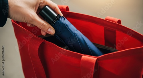 I'm taking an umbrella out of my bag.