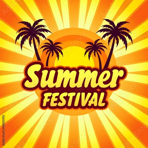 Wallpaper Mural Photo of summer festival with palm trees and sunburst background for tropical vacation Torontodigital.ca