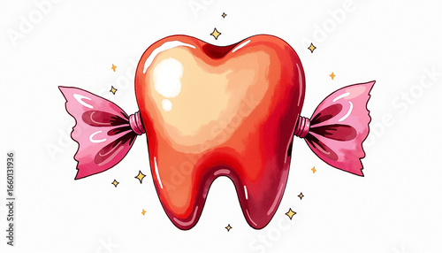 Candy-shaped molar, festive dental health awareness