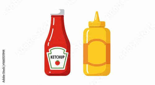 Ketchup and Mustard Bottles Classic Condiment Pair