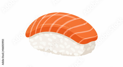 Vibrant illustration of classic salmon nigiri sushi, a delicious Japanese culinary delight on white background.
