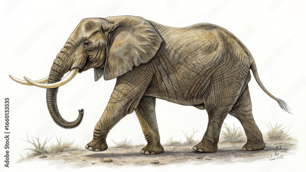 Fototapeta premium Extinct animal African forest elephant isolated on white background