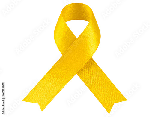 3D Yellow Ribbon for September Awareness, Transparent Background PNG