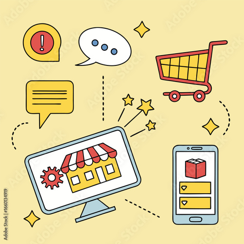 E commerce marketing chat icon set for digital communication and online business engagement
