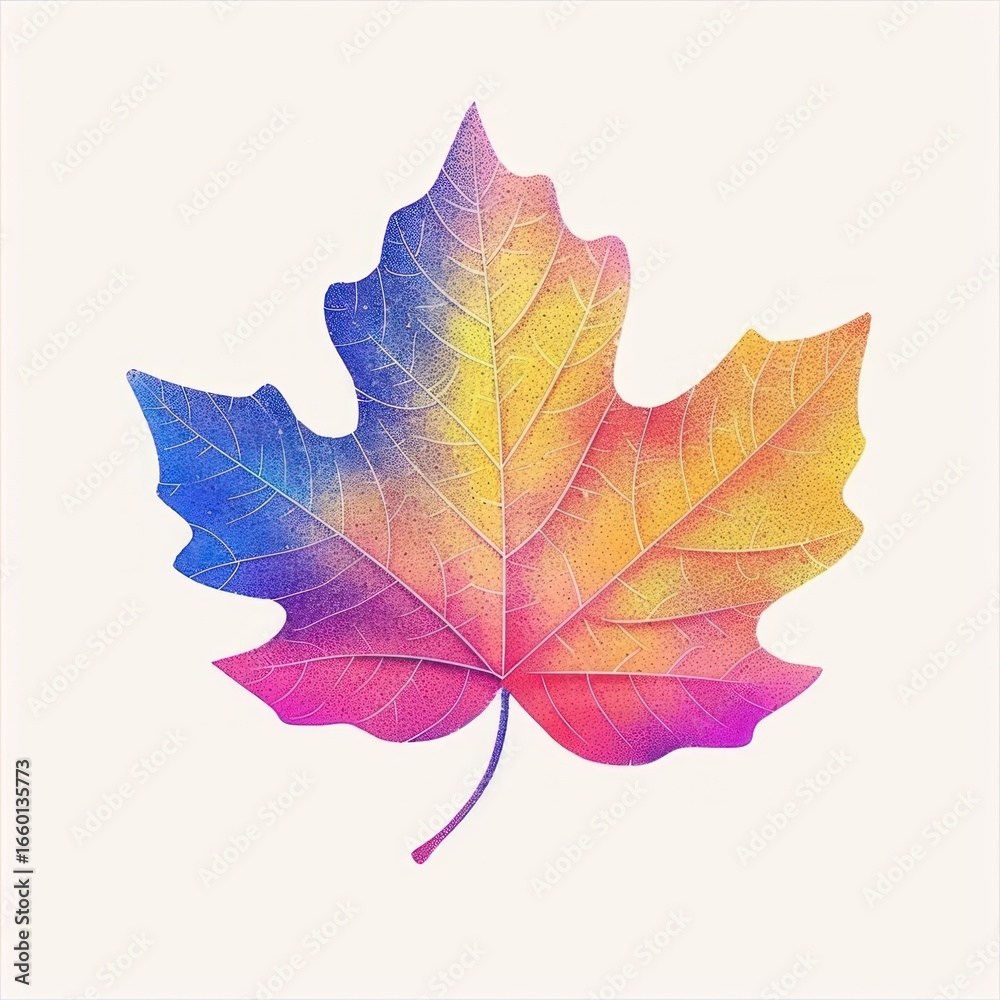 Obraz premium Maple Risograph style plant leaf tree.