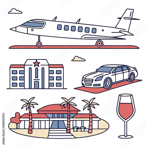 Premium private luxury travel icon set for exclusive journeys and high end experiences