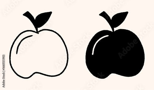 Apple fruit vector icon, Delicious apple line art icon with whole apple vector shape silhouette for food apps and websites