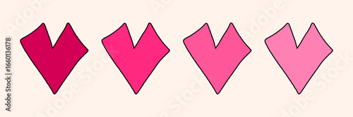 Hand drawn pink heart collection, abstract doodle heart icons isolated on background, Love decorative elements vector illustration.