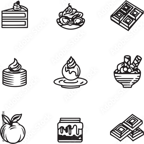 Caramel Crunch Black Line Editable Icons set